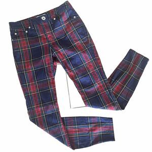 Vineyard Vines Plaid Tartan Punk Emo Skinny Pants Chino Jeans Red Navy Size 00